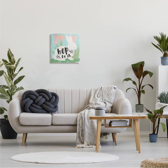 Stupell Industries Hop To It Easter Bunny Phrase Spring Tulips Canvas Wall Art
